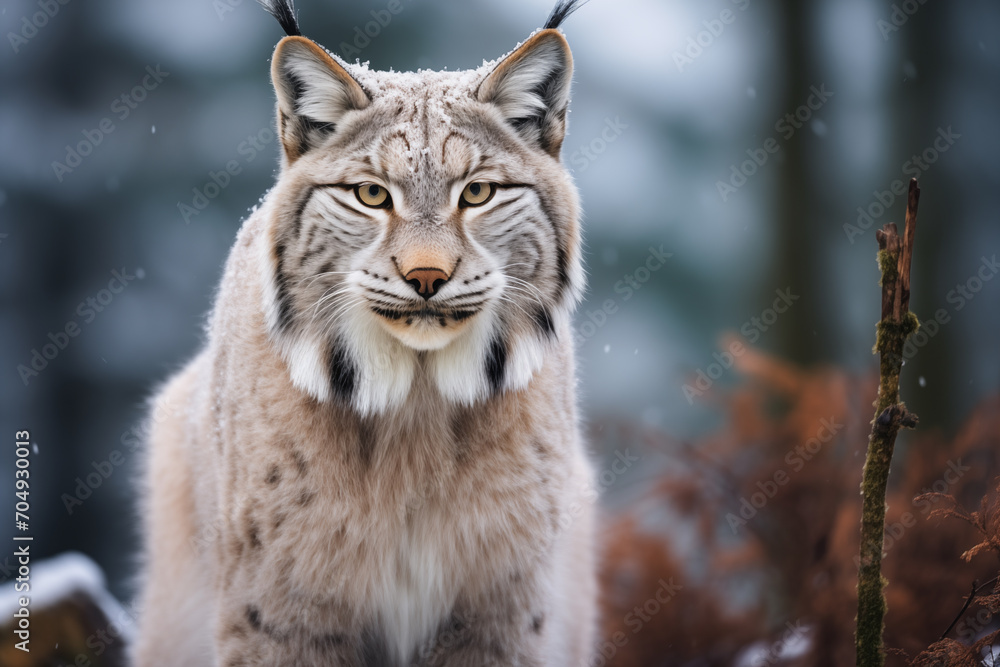 Portrait of an Iberian lynx in the wild looking at camera Portrait of an Iberian lynx in the wild looking at camera