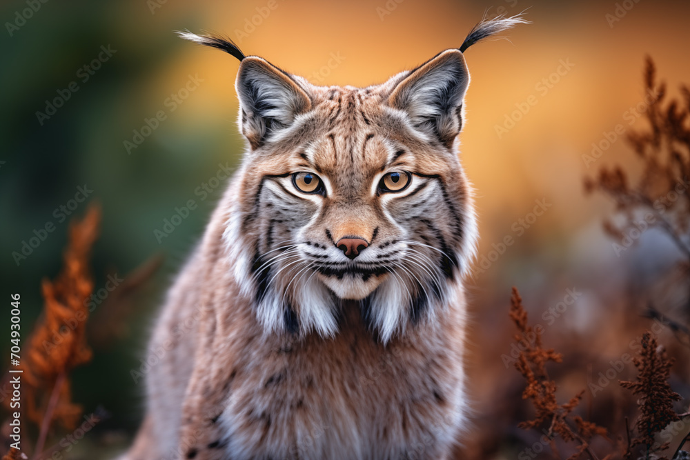 Obraz premium Portrait of an Iberian lynx in the wild looking at camera