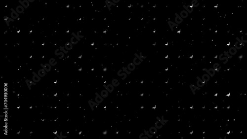Template animation of evenly spaced goose symbols of different sizes and opacity. Animation of transparency and size. Seamless looped 4k animation on black background with stars photo