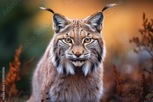 Portrait of an Iberian lynx in the wild looking at camera