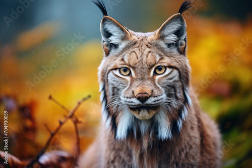 Portrait of an Iberian lynx in the wild looking at camera photo