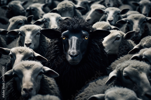  a herd of sheep standing next to each other in the middle of a field of other sheep looking at the camera.