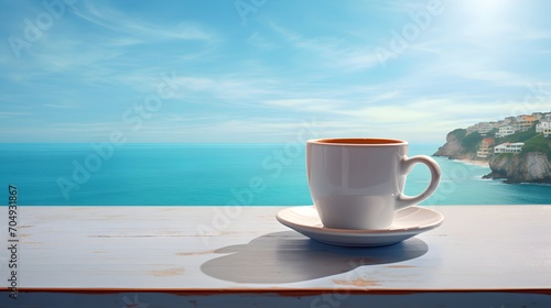 View of the sea and a coffee cup