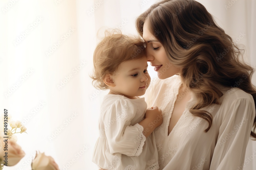 Pretty woman holding a newborn Baby in her arms. Image for advertising, Banner, Magazines Pretty woman holding a newborn Baby in her arms. Image for advertising, Banner, Magazines