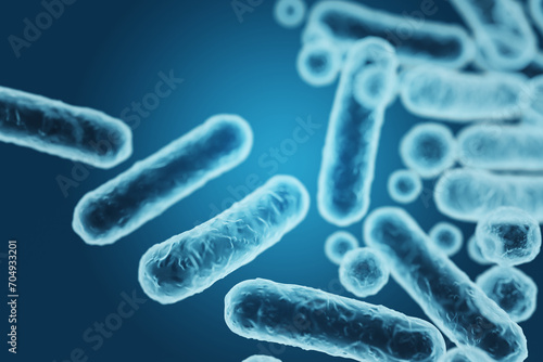 Enterobacteriaceae, gram-negative rod-shaped bacteria, part of intestinal microbiome and causative agents of different infections, 3D rendering. Escherichia coli, Klebsiella, Enterobacter and other