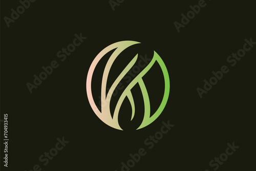 leaf circle logos, green, nature abstract icons