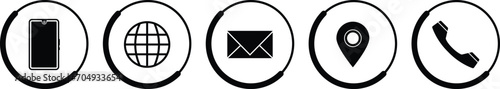 Telephone, Mobile Phone Contact, Message, Envelop, Location and Website Work and Office Icon Set