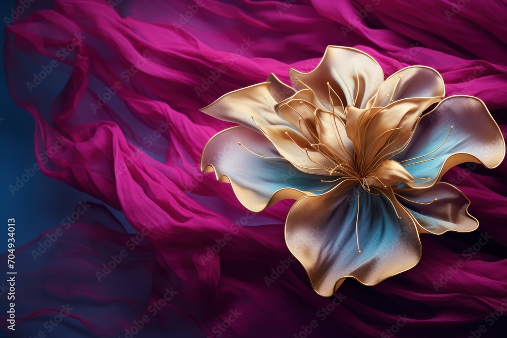  a close up of a flower on a purple and blue background with a blurry image of a flower in the center of the image.