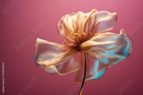  a close up of a flower on a pink background with a blurry image of the center of the flower.