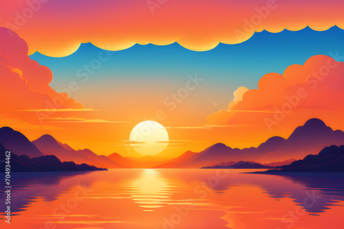 Sunset on the sea, orange hues