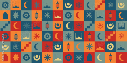 Seamless pattern in trendy Retro Arabic style. Ramadan holiday wallpaper print. Vector illustration can used textile  fabric print. EPS 10