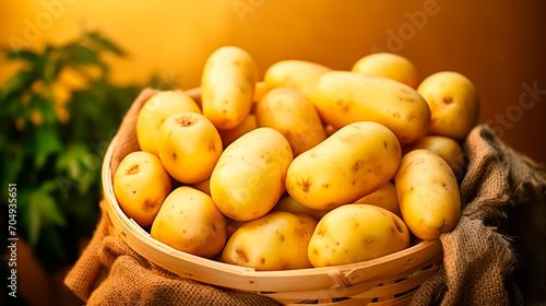 close up of a tray full of delicious freshly picked farm fresh potatoes  organic product. view from above. AI generate