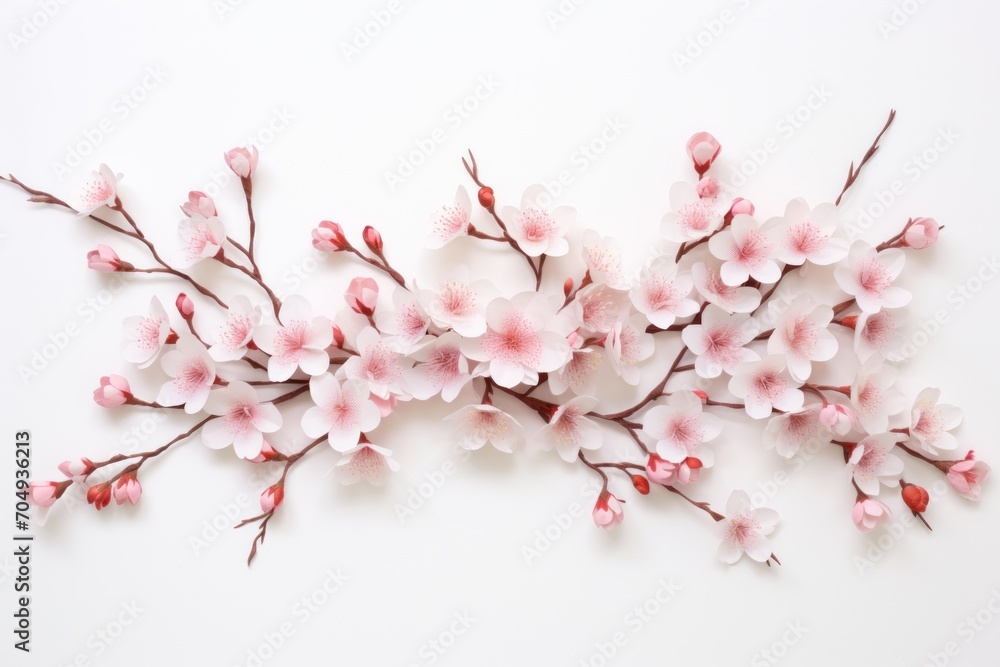 a bunch of pink flowers are on a white background with space for a text or an image to put on a wall.