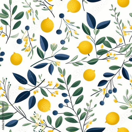 blueberry with lemon seamless pattern illustration 