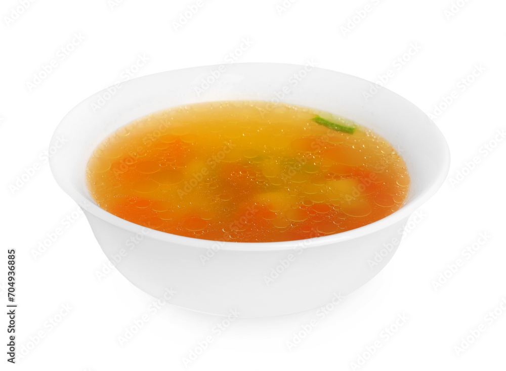 Delicious vegetable soup in bowl isolated on white Delicious vegetable soup in bowl isolated on white