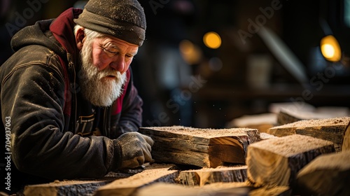 Skilled Carpenter Working with Plane on Wooden Piece