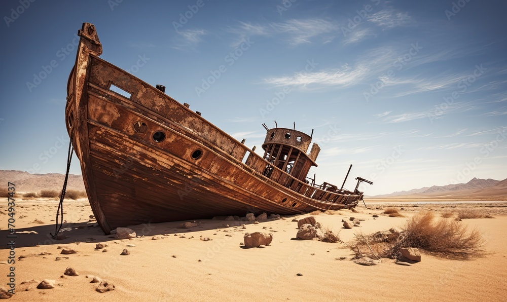 An Abandoned Boat Lost in the Desert Sands