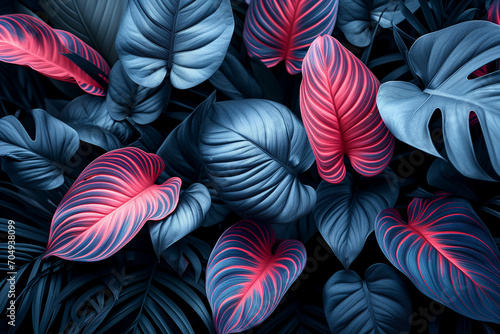 Colorful Leaves in Neon and Fluorescent Style background wallpaperGenerative AI photo