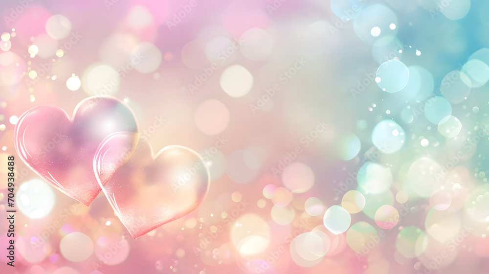 bokeh heart background for valentine's day, soft pastel color