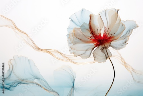  a close up of a flower on a white background with a blue sky in the background and a light blue sky in the background.