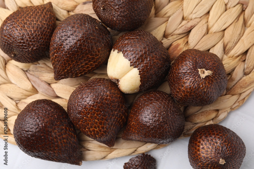 Fresh salak fruits on table, top view Fresh salak fruits on table, top view