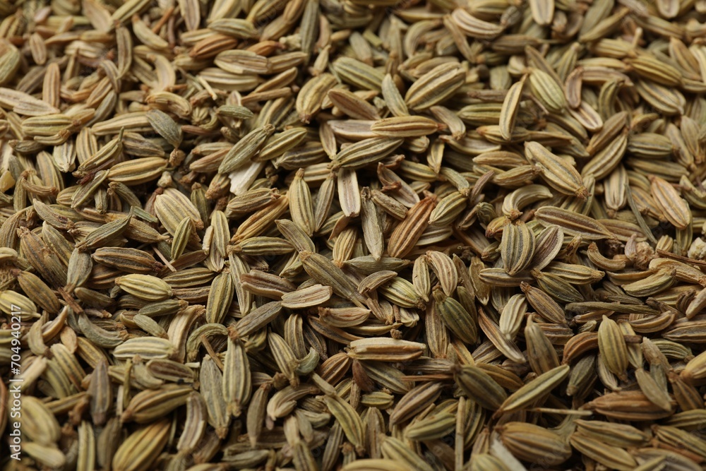 Many fennel seeds as background, closeup view