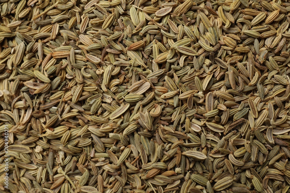 Many fennel seeds as background, top view