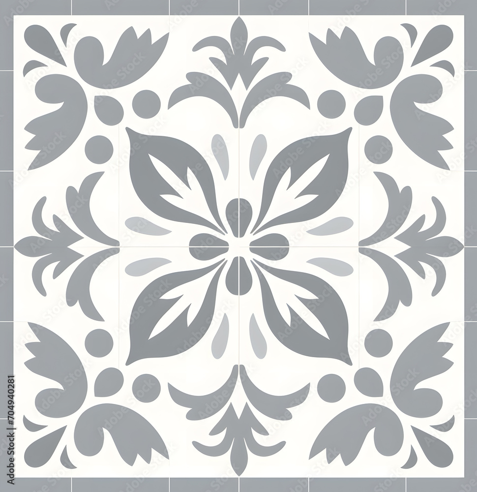 Grey and white Modern stylish abstract floral geometric tile