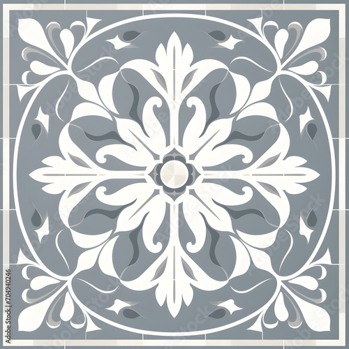 Grey and white Modern stylish abstract floral geometric tile