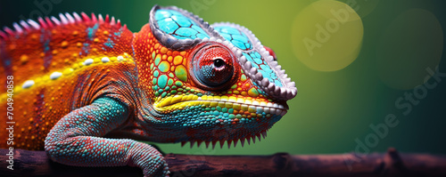 Chameleon in various colors. Colorful lizard detail. © Milan