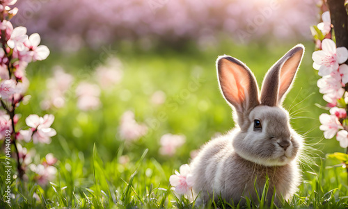 Easter enchantment: Rabbit in a spring blossom field © karandaev