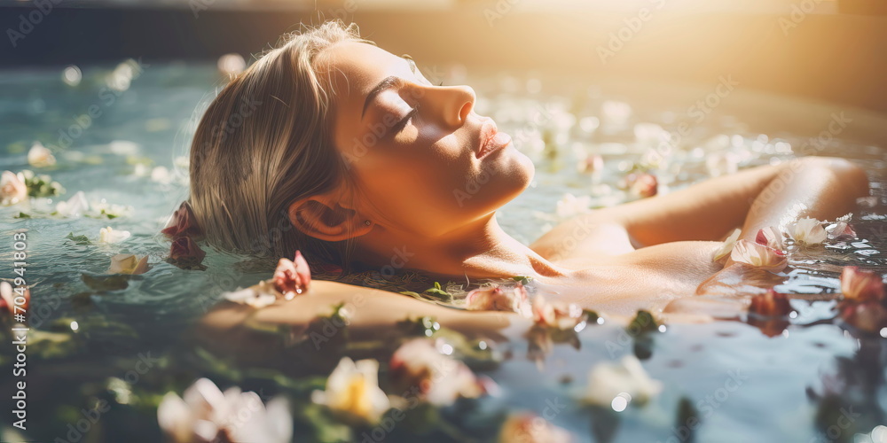 spring spa day where women enjoy relaxation and beauty treatments , Generative AI - obrazy, fototapety, plakaty 