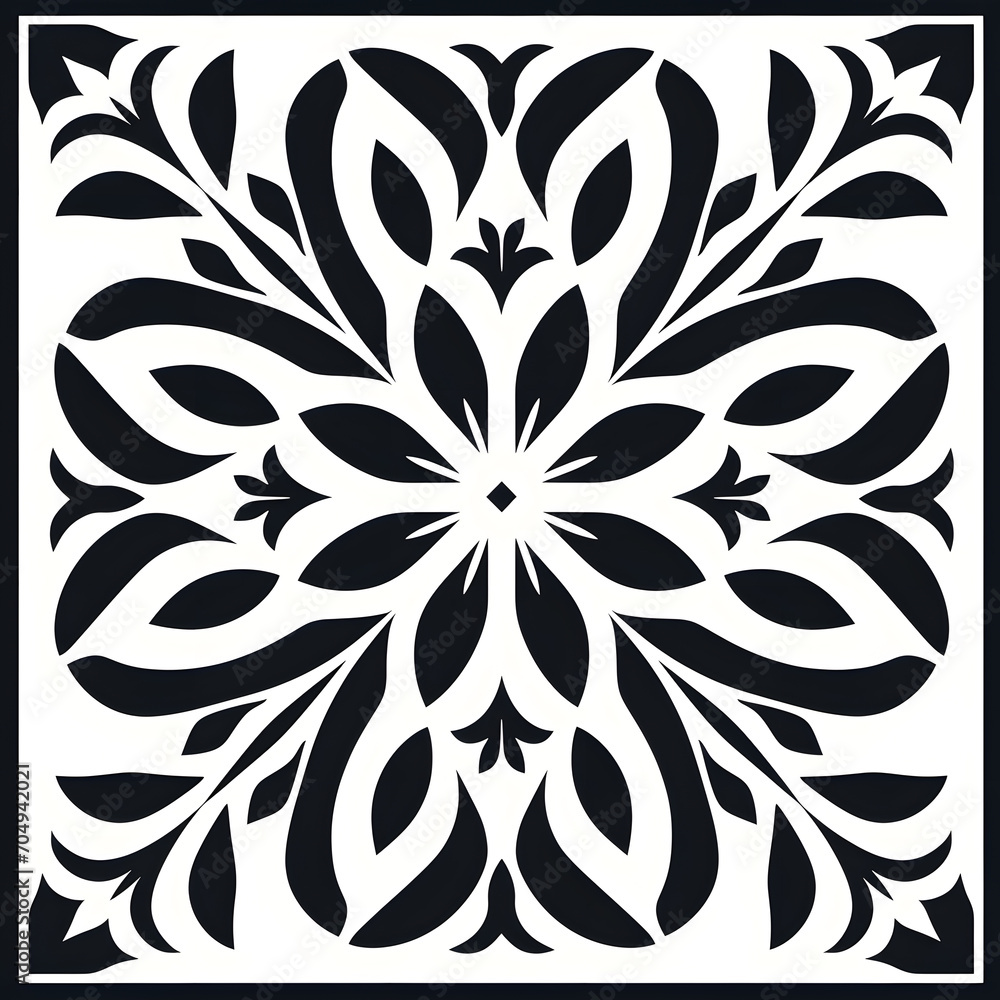 Fototapeta premium Black and white Modern stylish abstract floral geometric tile