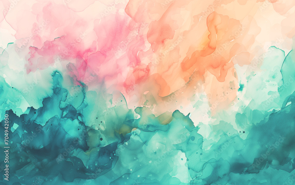 Watercolor abstract background. Light pink, orange and blue watercolor. Smooth pastel colors wet effect aquarelle backdrop.