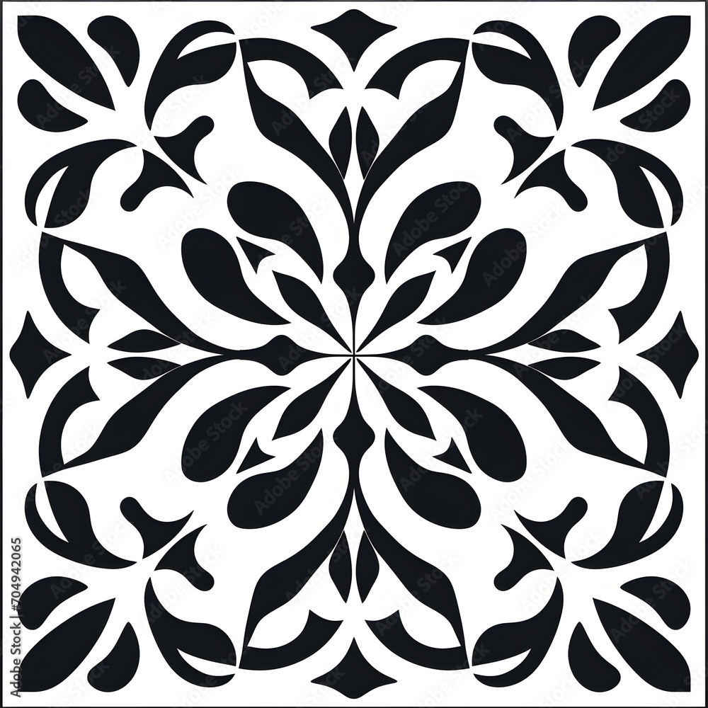 Black and white Modern stylish abstract floral geometric tile
