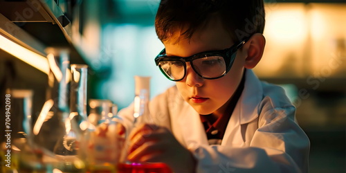 Children participate in scientific research, experiment with laboratory equipment .Generative AI