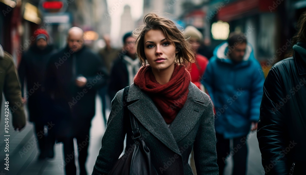 Girl in a dense crowd in the city . Generative AI Girl in a dense crowd in the city . Generative AI