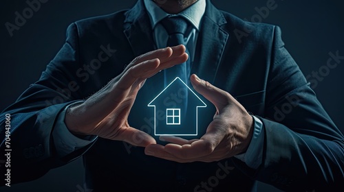 Confident Real Estate Agent Presenting Virtual Home Insurance photo