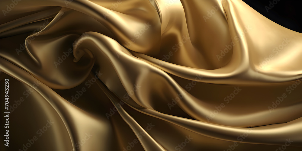 Fototapeta premium Golden silk with beautiful folds. Background with beautiful fabric. Edited AI illustration.
