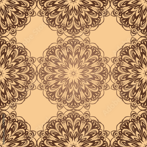 Seamless pattern with mandalas. For fabric design, wallpapers, backgrounds, wrapping paper and so on. Vector