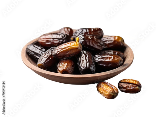 Sweet dates in the clay bowl for Ramadan png / transparent
