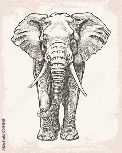Elephant hand drawn vector illustration in sketch style. Hand drawn elephant
