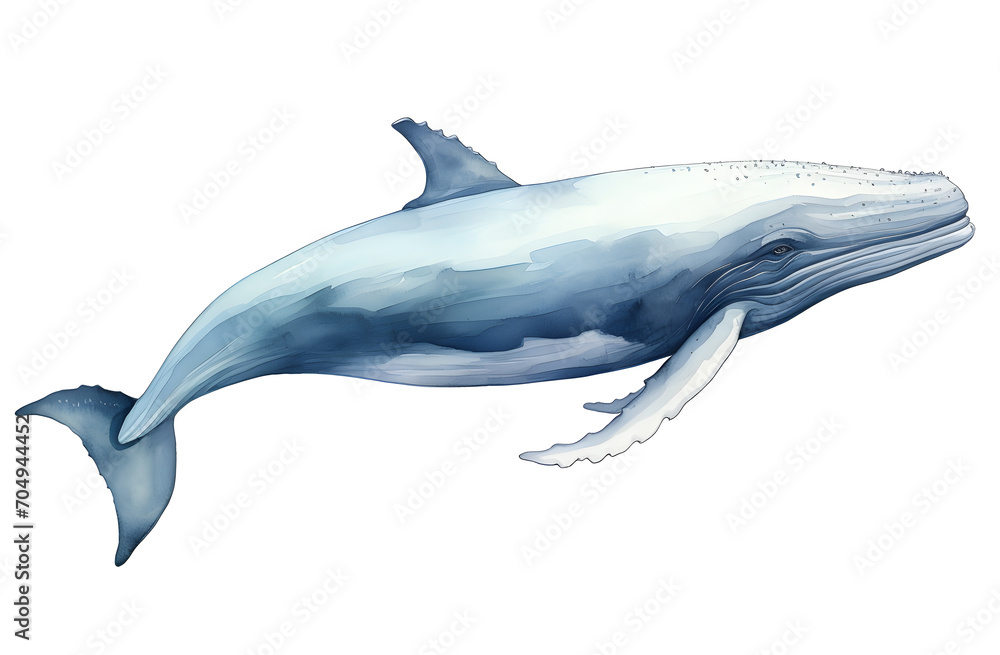 Obraz premium Watercolor blue whale illustration isolated on white background