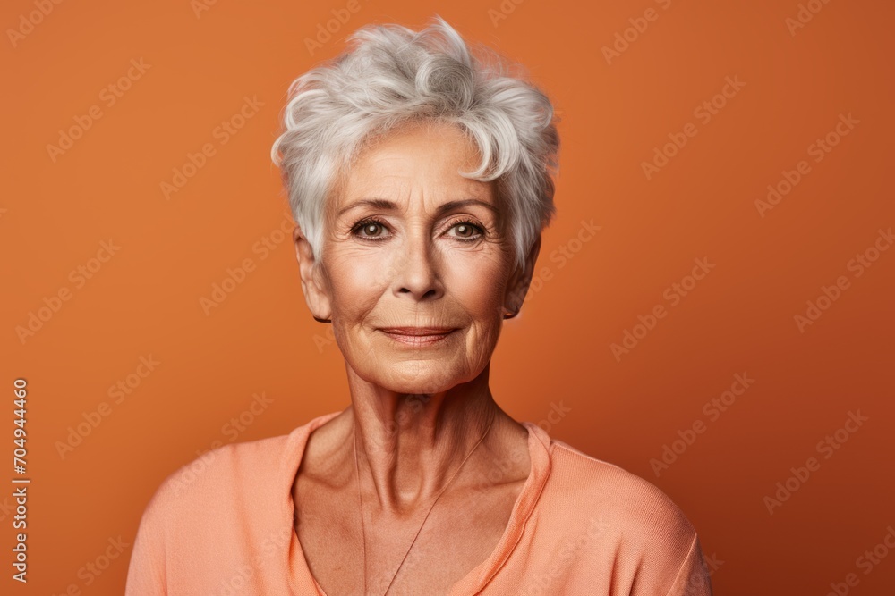 Portrait of smiling senior woman on orange background. Looking at camera. Portrait of smiling senior woman on orange background. Looking at camera.