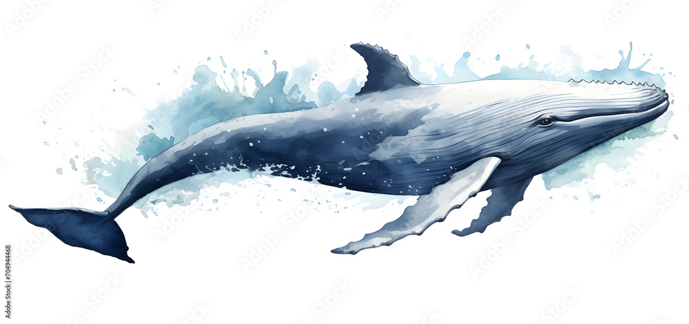 Watercolor blue whale illustration isolated on white background Stock ...