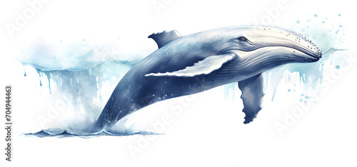 Watercolor blue whale illustration isolated on white background