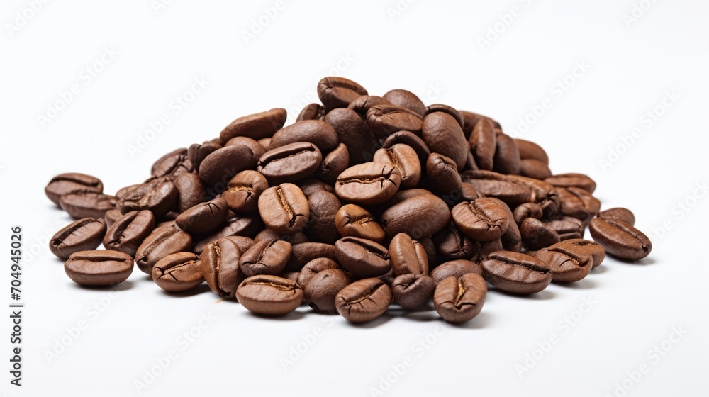 A pile of coffee beans on a white surface A pile of coffee beans on a white surface