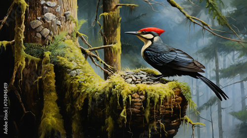 Pileated woodpecker and nest