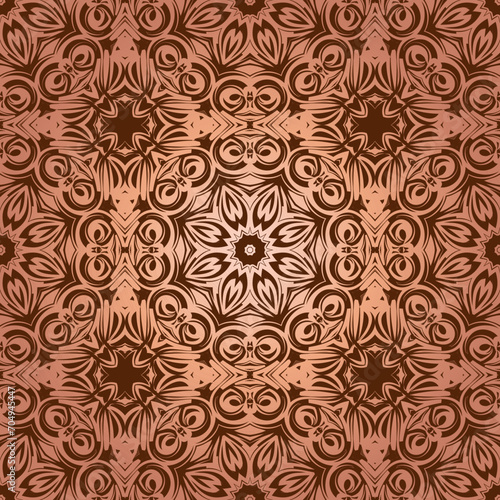 Seamless pattern with mandala ornament. Traditional Arabic, Indian motifs. Great for fabric and textile. Vector