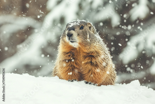 Groundhog in the Snow for Groundhog Day Celebration